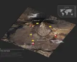 Trasa na Pico del Teide, najwyższy szczyt Teneryfy. Widok satelitarny z zaznaczonymi punktami i szlakiem.